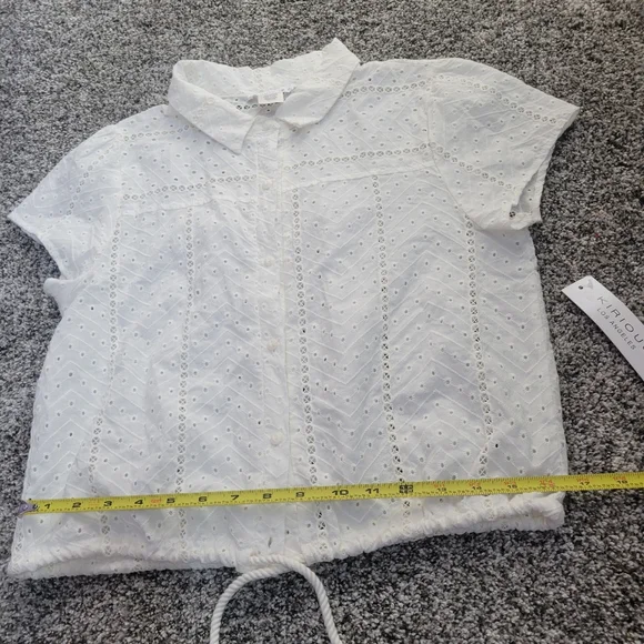 KIRIOUS boutique NWT Eyelet Top Blouse White Medium Crop - Picture 9 of 13